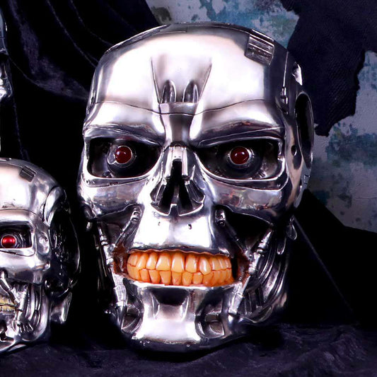 Testa da Parete Terminator T-800 con Occhi Luminosi – Replica Ufficiale in Resina Dipinta a Mano – Decorazione Horror Sci-Fi