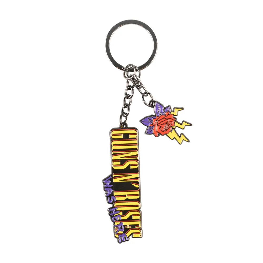 Portachiavi Guns N’ Roses – Logo “Was Here” in Metallo con Rosa e Fulmini